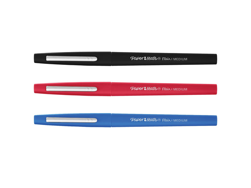 Paper Mate Flair Filzstifte | mittlere Spitze (0,7 mm) | Farblich klassische Gemischte | 3 Stück