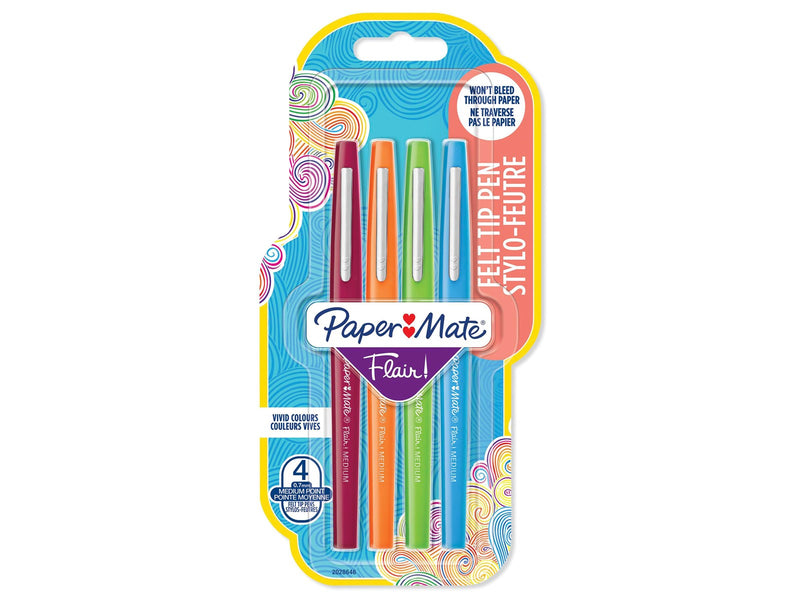 Paper Mate Flair-Filzstifte | mittlere Spitze (0,7 mm) | Gemischte FUN-Farben | 4 Stück