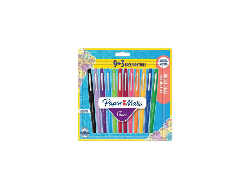 Paper Mate Flair Filzstifte | mittlere Spitze (0,7 mm) | gemischte Farben | 12 Stück