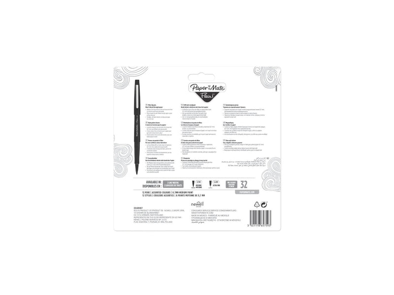 Paper Mate Flair Filzstifte | mittlere Spitze (0,7 mm) | gemischte Farben | 12 Stück