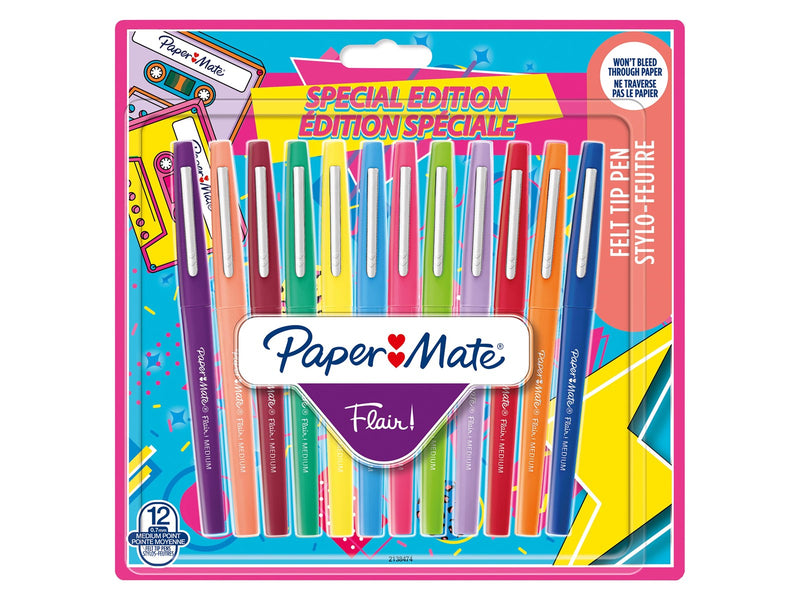 Paper Mate Flair Filzstifte | mittlere Spitze (0,7 mm) | gemischte Retrofarben | 12 Stück