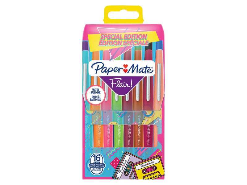 Paper Mate Flair Filzstifte | mittlere Spitze (0,7 mm) | gemischte Retrofarben | 16 Stück