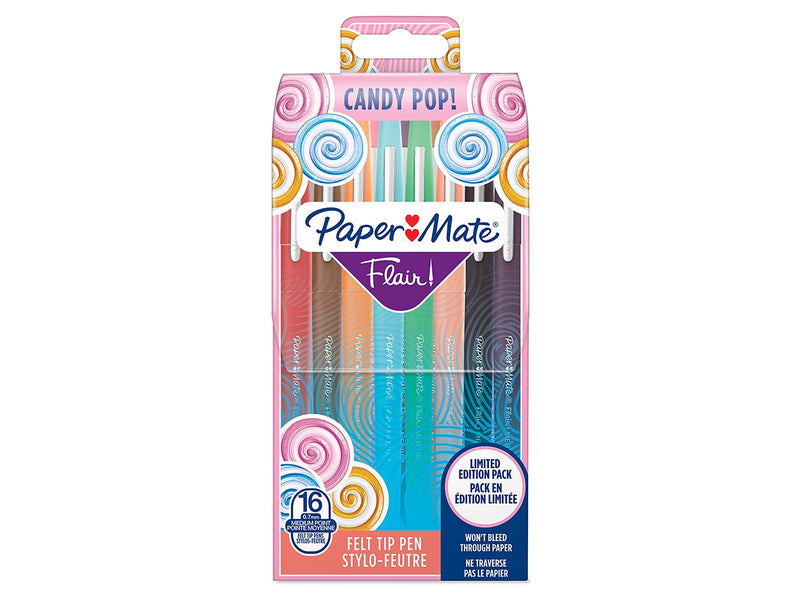 Paper Mate Flair Filzstifte | mittlere Spitze (0,7mm) | Candy POP Farben | 16 Stück