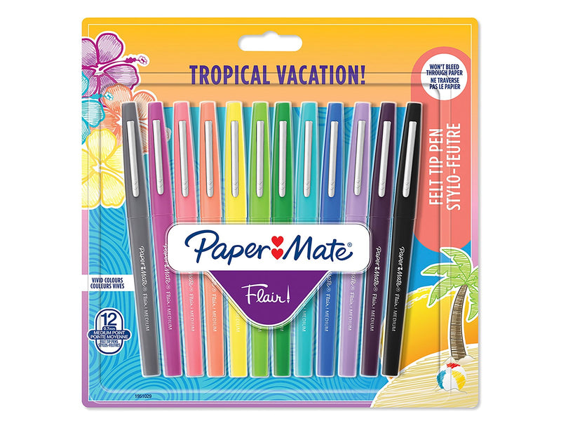 Paper Mate Flair Filzstifte | mittlere Spitze (0,7mm) | Tropical Farben | 12 Stück