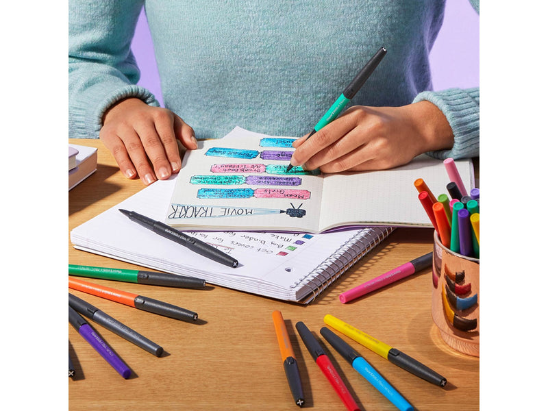Paper Mate Flair Stifte | Metallic-Filzstifte | mittlere Spitze (0,7 mm) | glitzernde Tinte glänzt auf weißem Papier | farblich sortiert | 6 Stück