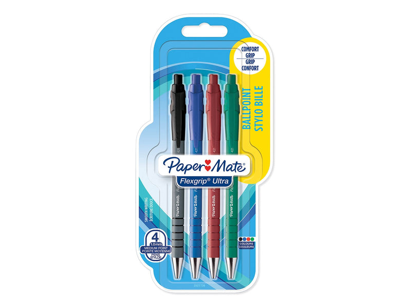 Paper Mate Flexgrip Ultra-Druckkugelschreiber | mittlere Spitze (1,0 mm) | sortierte Farben | 4er-Packung