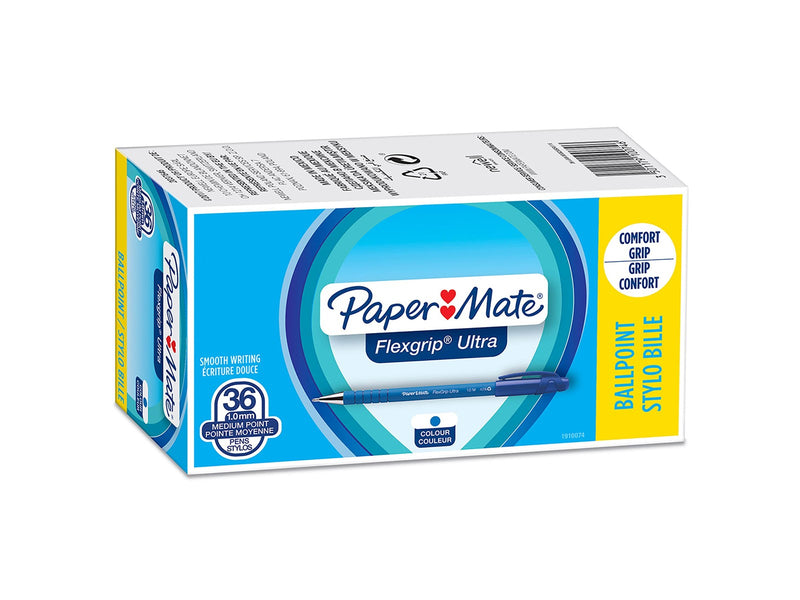 Paper Mate Flexgrip Ultra Kugelschreiber | mittlere Spitze (1,0 mm) | blau | 36 Stück