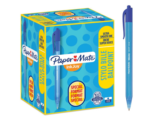 Paper Mate InkJoy 100RT Retractable Kugelschreiber | mittlere Spitze (1,0 mm) | Blau | 100 Stück