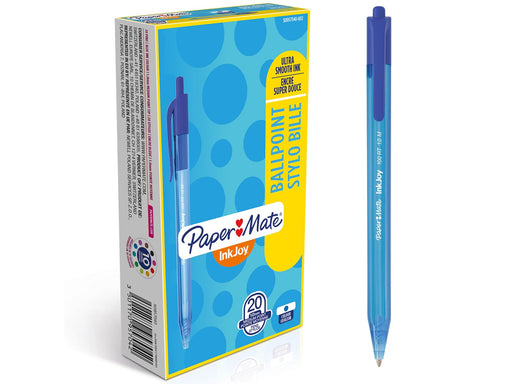 Paper Mate InkJoy 100RT Retractable Kugelschreiber | mittlere Spitze (1,0 mm) | Blau | 20 Stück