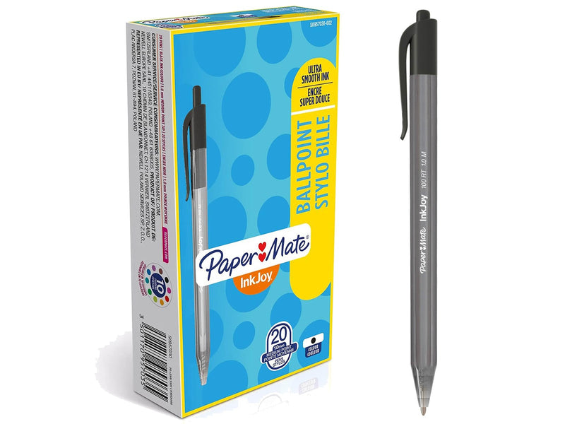 Paper Mate InkJoy 100RT Retractable Kugelschreiber | mittlere Spitze (1,0 mm) | Schwarz | 20 Stück