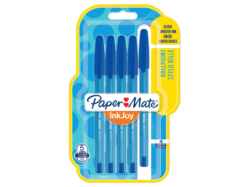 Paper Mate InkJoy 100ST Kugelschreiber | feine Spitze (0,7 mm) | Blau | 5 Stück