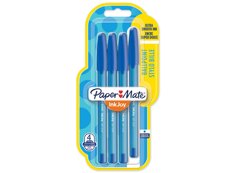 Paper Mate InkJoy 100ST Kugelschreiber | mittlere Spitze (1,0 mm) | Blau | 4 Stück