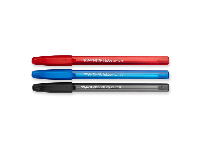 Paper Mate InkJoy 100ST Kugelschreiber  | mittlere Spitze (1,0 mm) | Schwarze, blaue & rote Tinte | 8 Stück