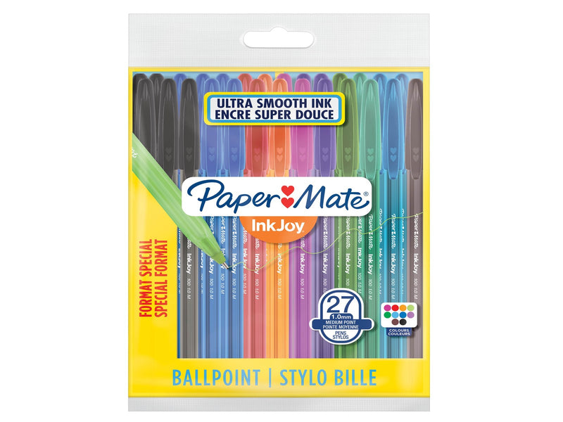 Paper Mate  InkJoy 100ST Kugelschreiber | mittlere Spitze (1,0 mm) | farblich sortiert | 27 Stück
