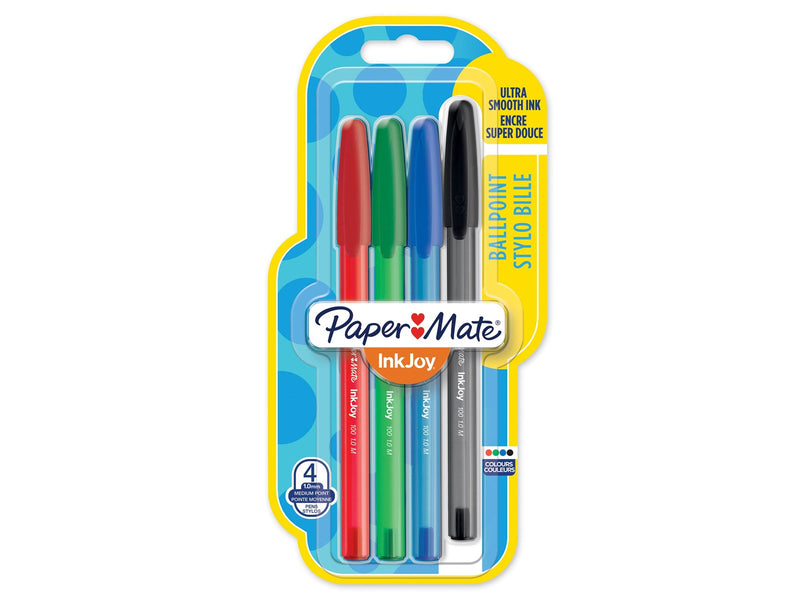 Paper Mate InkJoy 100ST Kugelschreiber | mittlere Spitze (1,0 mm) | rot, grün, blau und schwarz | 5 Stück