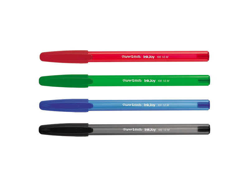 Paper Mate InkJoy 100ST Kugelschreiber | mittlere Spitze (1,0 mm) | rot, grün, blau und schwarz | 5 Stück