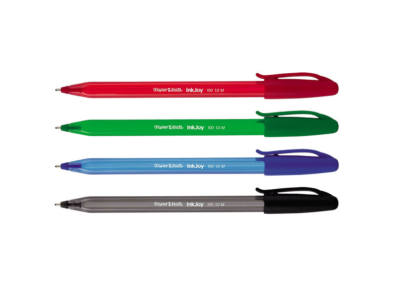 Paper Mate InkJoy 100ST Kugelschreiber | mittlere Spitze (1,0 mm) | rot, grün, blau und schwarz | 5 Stück