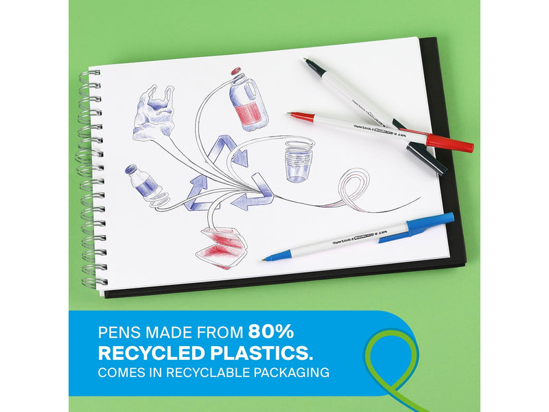 Paper Mate Kilometrico Kugelschreiber | lange Schreibdauer mit mittlerer Spitze (1,0 mm) | blaue Tinte | 80 % recyceltes Plastik | 50 Stück