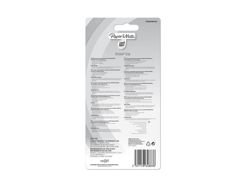 Paper Mate Liquid Paper DryLine Grip-Korrekturband | Gemischte Farben | 3 Stück