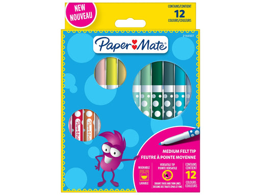 Paper Mate Malstifte mit Filzspitze für Kinder | Waschbar | Verschiedene Farben | 12 Faserspitzenmarker