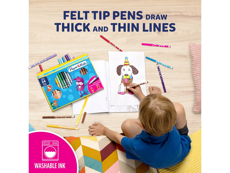 Paper Mate Malstifte mit Filzspitze für Kinder | Waschbar | Verschiedene Farben | 12 Faserspitzenmarker