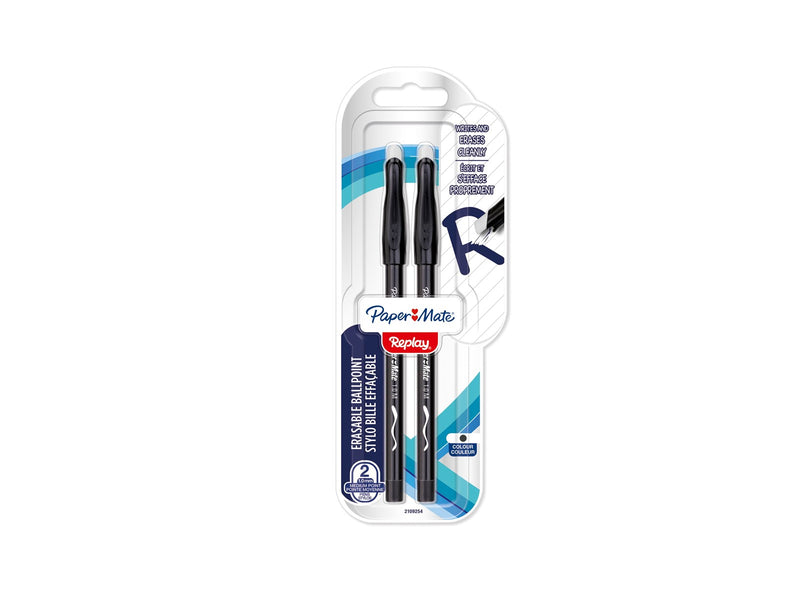 Paper Mate Replay Radierbarer Kugelschreiber | mittlere Spitze (1,0 mm) | schwarz | 2 Stück