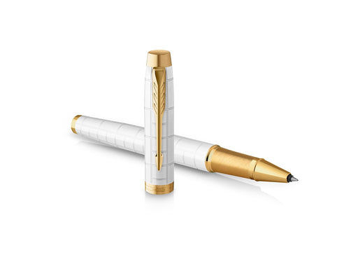 Parker IM Rollerball Tintenroller | Perlfarbene Premium-Lackierung mit goldenen Zierteilen | Feine Schreibspitze mit schwarzer Nachfüllmine | Geschenkbox