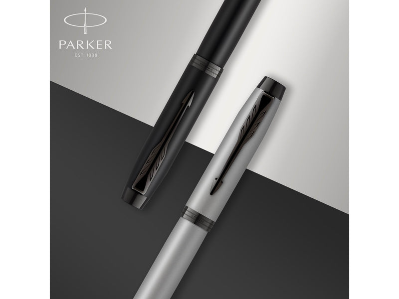 Parker IM Tintenroller | Brushed Metal | feine Spitze | Schwarz | Geschenkbox