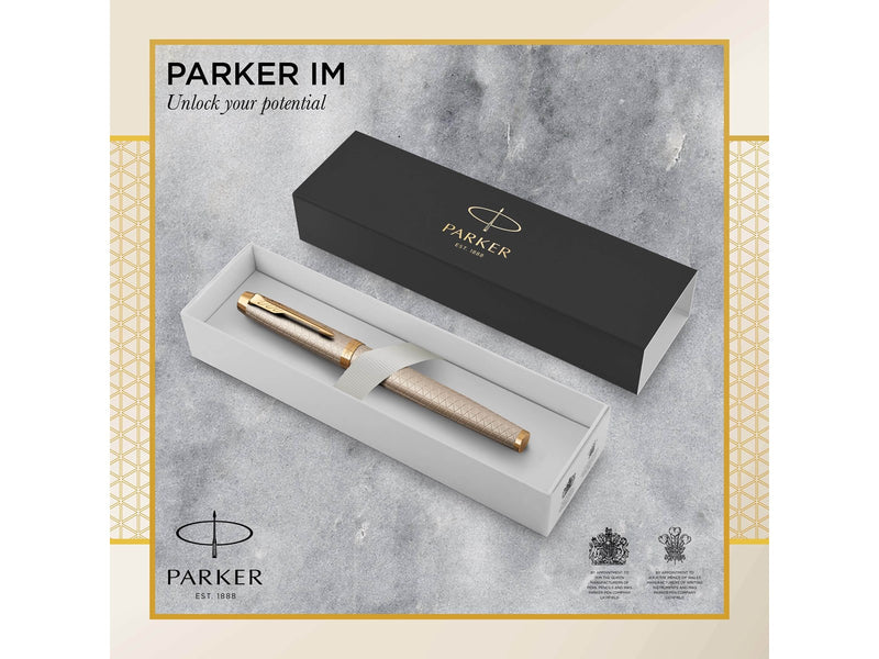 Parker IM Tintenroller | Premium Warm Silver | feine Spitze | Schwarz | Geschenkbox