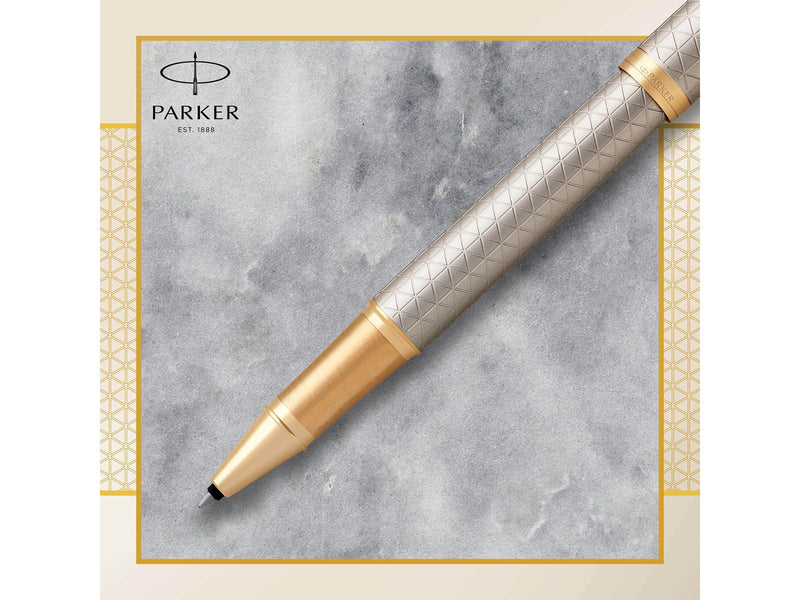 Parker IM Tintenroller | Premium Warm Silver | feine Spitze | Schwarz | Geschenkbox