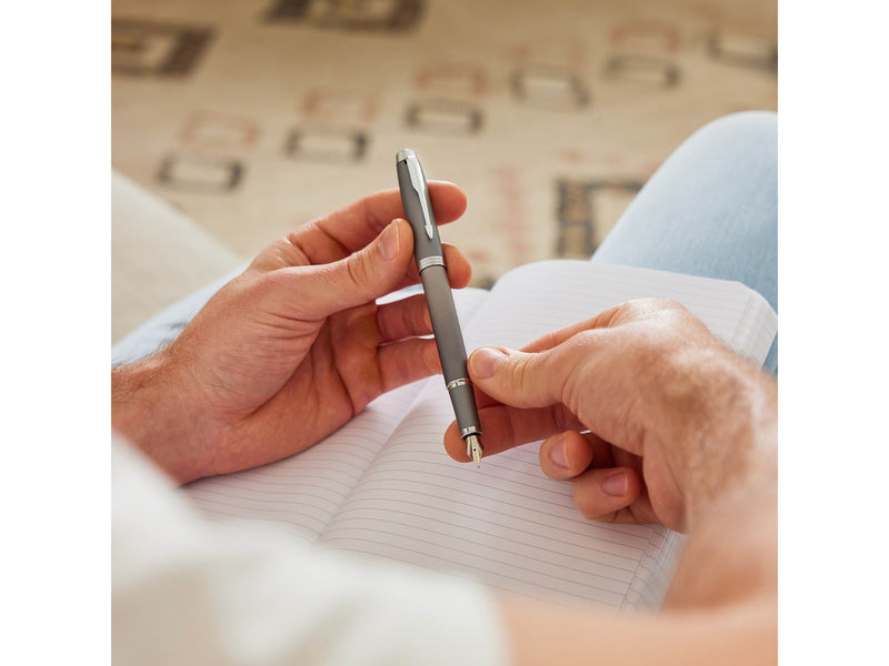 Parker IM Writing Rituals Fountain Pen | Grey Finish with Gradient | Chrome Trims | Fine Nib | Blue Ink | Gift Box