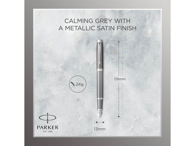 Parker IM Writing Rituals Fountain Pen | Grey Finish with Gradient | Chrome Trims | Fine Nib | Blue Ink | Gift Box