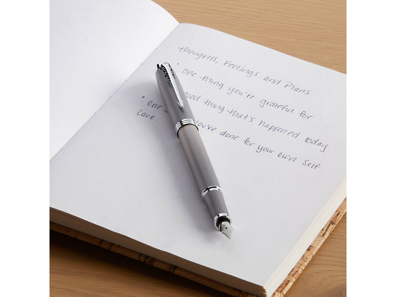 Parker IM Writing Rituals Fountain Pen | Grey Finish with Gradient | Chrome Trims | Medium Nib | Blue Ink | Gift Box