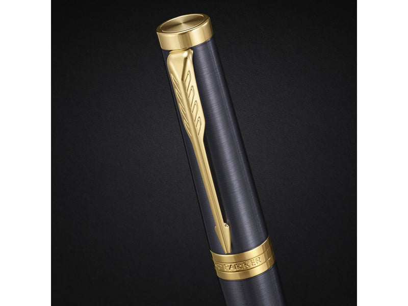 Parker Ingenuity Ballpoint Pen | Grey Lacquer with Gold Trims | Medium Point | Black Ink Refill | Gift Box