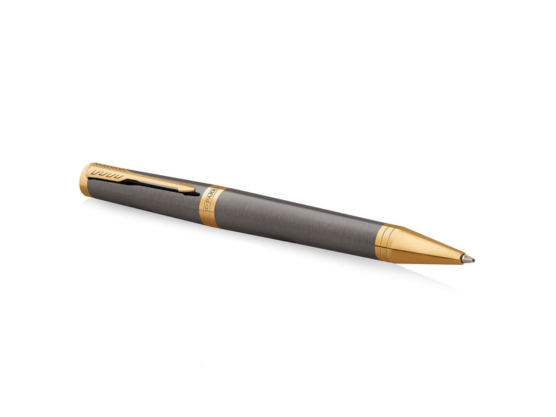 Parker Ingenuity Ballpoint Pen | Grey Lacquer with Gold Trims | Medium Point | Black Ink Refill | Gift Box