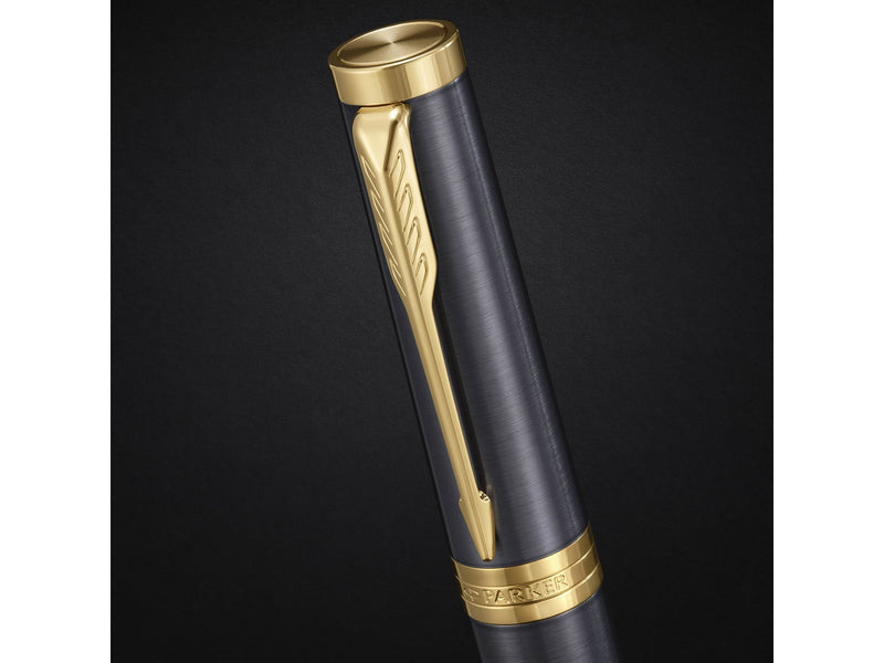 Parker Ingenuity Fountain Pen | Grey Lacquer with Gold Trims | Fine Stainless Steel Nib | Black & Blue Ink Cartridge Refills | Gift Box