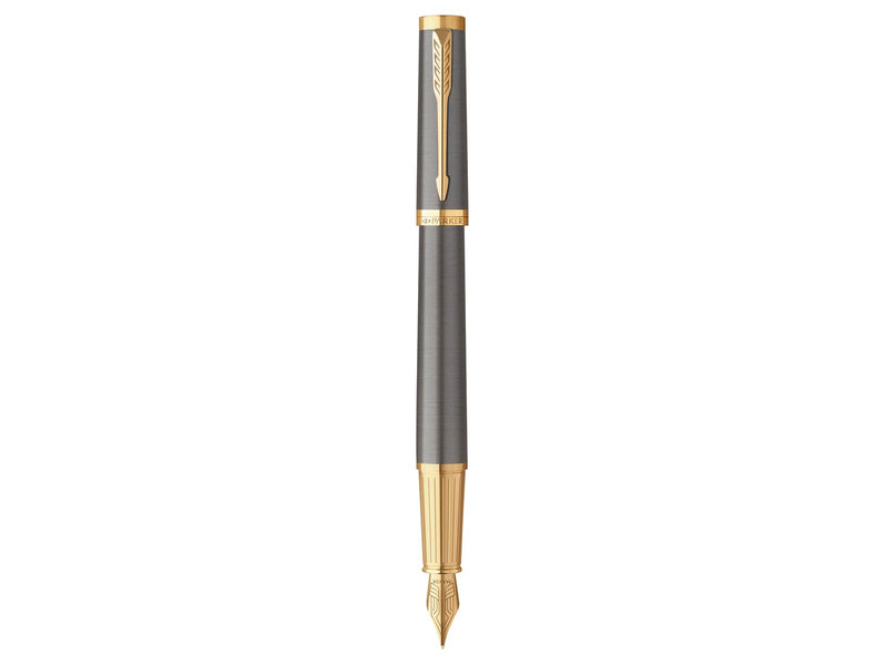 Parker Ingenuity Fountain Pen | Grey Lacquer with Gold Trims | Fine Stainless Steel Nib | Black & Blue Ink Cartridge Refills | Gift Box