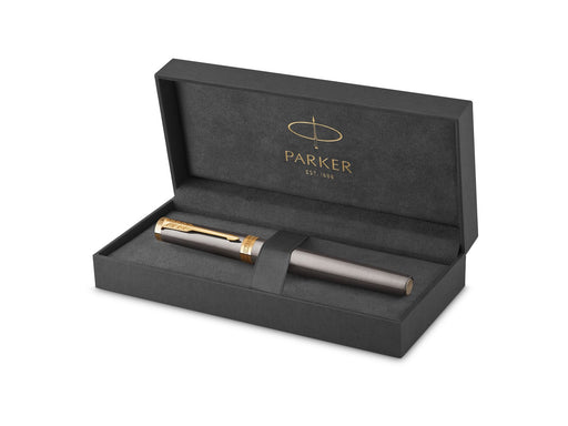 Parker Ingenuity Rollerball Pen | Grey Lacquer with Gold Trims | Fine Stainless Steel Point | Black Ink Refill | Gift Box
