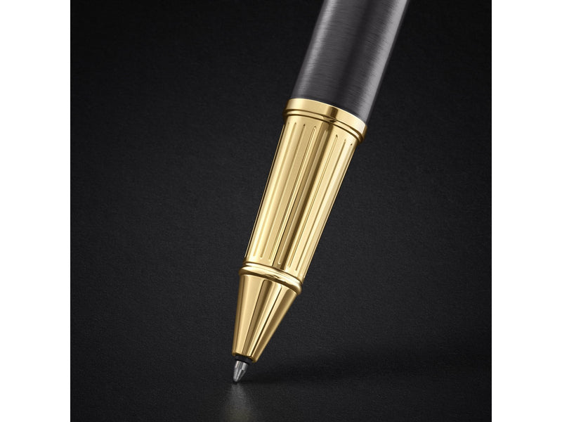 Parker Ingenuity Rollerball Pen | Grey Lacquer with Gold Trims | Fine Stainless Steel Point | Black Ink Refill | Gift Box
