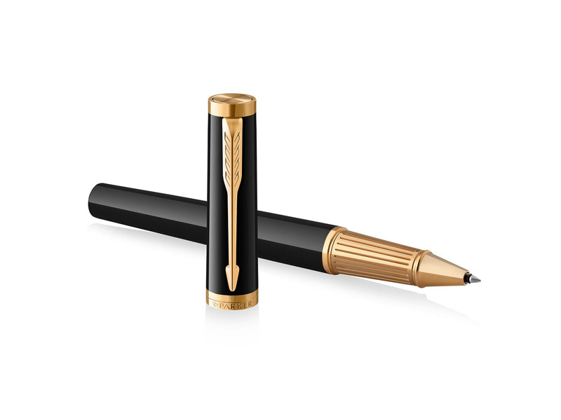 Parker Ingenuity Tintenroller | Core Kollektion | Schwarz, goldene Ausführung | Schwarze Tinte | Geschenkbox