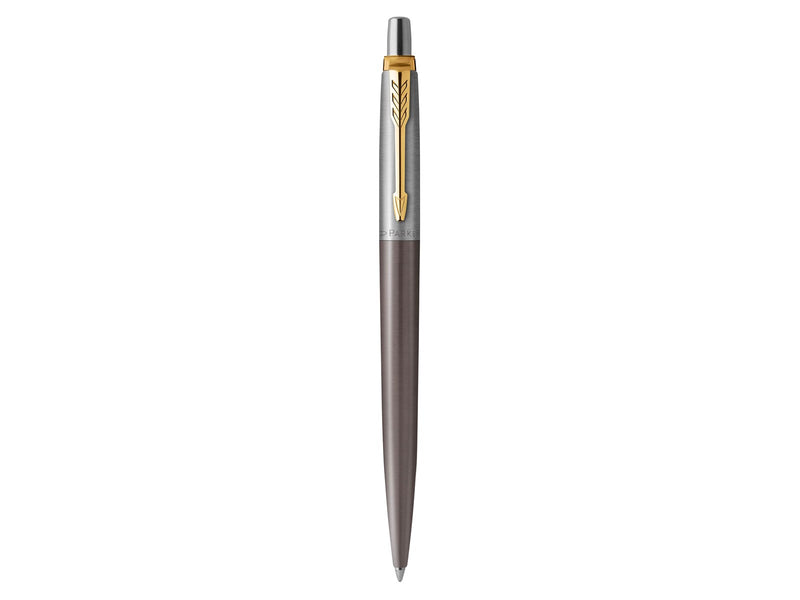 Parker Jotter Ballpoint Pen | Grey Lacquer with Gold Trims | Medium Point | Blue Ink Refill | Gift Box