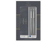 Parker Jotter Duo-Geschenkset mit Kugelschreiber und Druckbleistift (0,5 mm) | Edelstahl mit Chromzierteilen | Nachfüllmine mit blauer Tinte | Geschenkbox