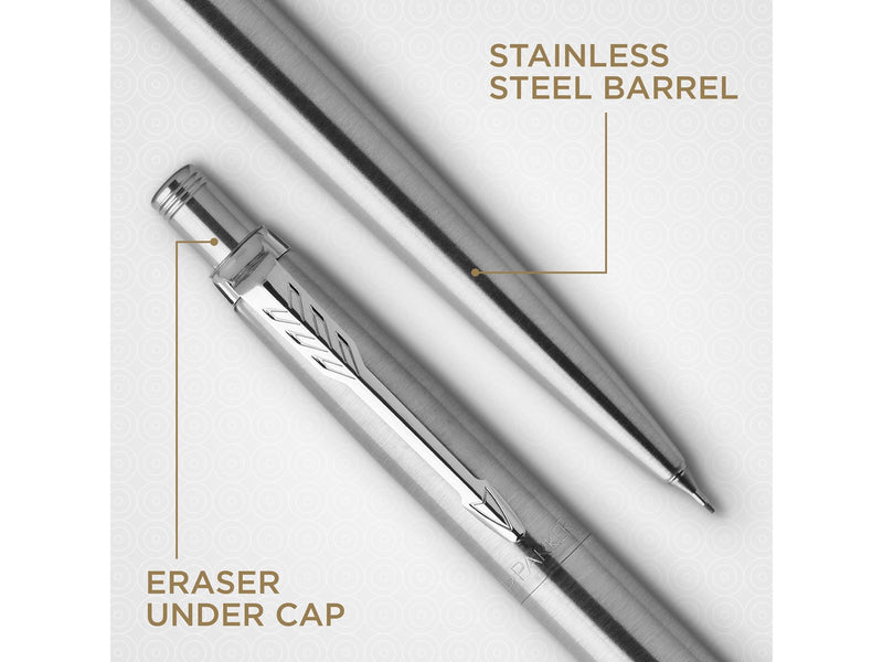 Parker Jotter Duo-Geschenkset mit Kugelschreiber und Druckbleistift (0,5 mm) | Edelstahl mit Chromzierteilen | Nachfüllmine mit blauer Tinte | Geschenkbox