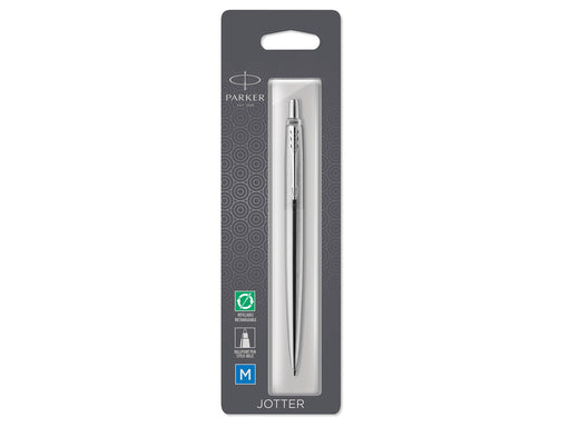 Parker Jotter Kugelschreiber | Edelstahl mit Chromzierteilen | Mittlere Spitze | Blaue Tinte | Blister-Verpackung