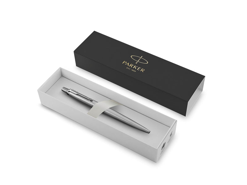Parker Jotter Kugelschreiber | Edelstahl mit Chromzierteilen | Mittlere Spitze | Blaue Tinte | Geschenkbox
