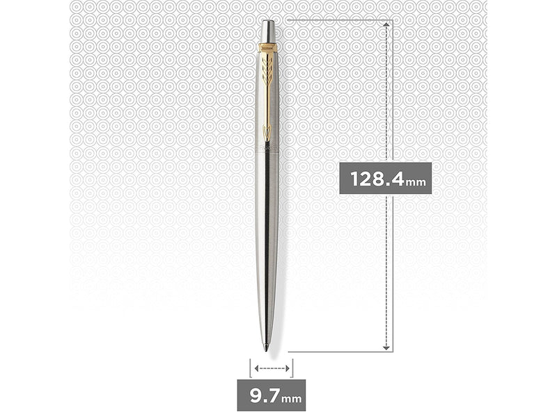 Parker Jotter Kugelschreiber | Edelstahl mit Goldzierteile | Mittlere Spitze | Blaue Tinte | Geschenkbox