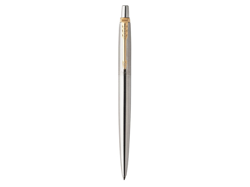 Parker Jotter Kugelschreiber | Edelstahl mit Goldzierteile | Mittlere Spitze | Blaue Tinte | Geschenkbox