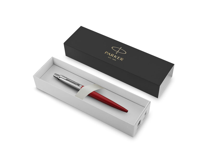 Parker Jotter Kugelschreiber | Kensington Red | Mittlere Spitze | Blaue Tinte | Geschenkbox