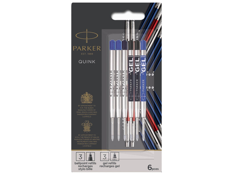 Parker Jotter London Nachfüllminen im Discovery Pack: 3 QUINKFlow-Nachfüllminen für Kugelschreiber und 3 QUINK-Nachfüllminen mit Geltinte