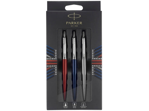 Parker Jotter London Trio Discovery Pack: Kugelschreiber (Royal Blue) | Gelstifte (Red Kensington) & Druckbleistift (Edelstahl)